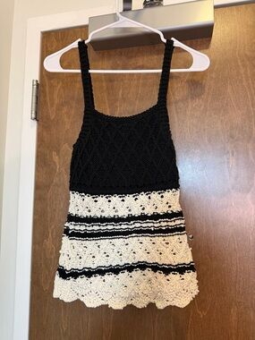 Zara Black and Cream Crochet Tank Top